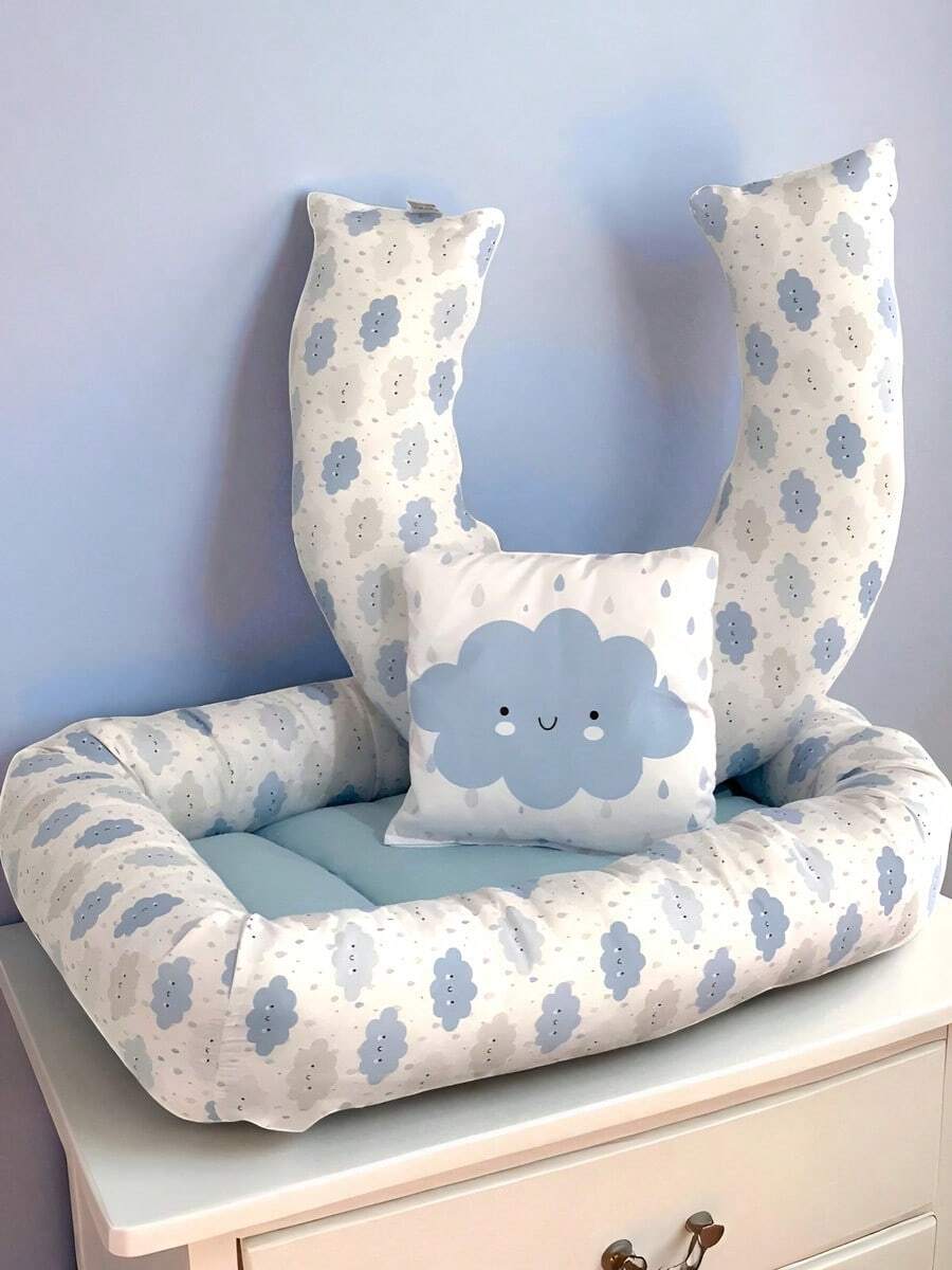 Kit Ninho Redutor + Almofada Amamentação Nuvem Azul - Azul - Visão 1