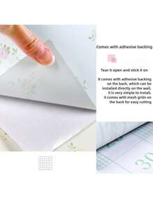 1 Roll Of Thickened Striped Self-Adhesive Wall Decoration Stickers For Living Room And Bedroom TV Background Wall Waterproof And Moisture-Proof Wipeable Wallpaper Wall Paper Wall Stickers Room Decor - Striped White Background With Pink Flowers - View 7