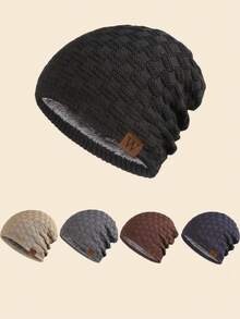1pc Men's Knitted Hat, Cap With Fleece Lining, Thick Warm Ear Protection Beanie For Autumn/Winter Autumn Decor