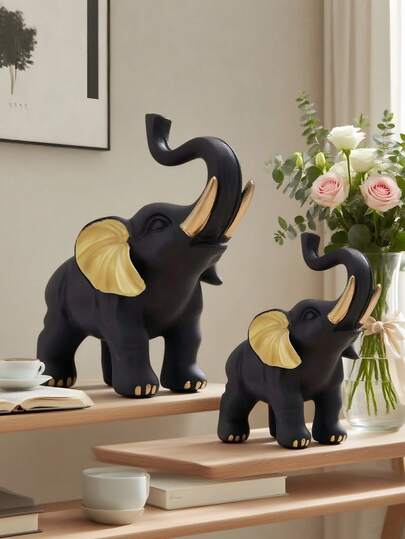 2pcs/1pc Gold Elephant Ornaments, Resin Animal Statue Arts And Crafts, Home Decoration Ornaments, Living Room Desktop, Office Desktop Layout, Winter Christmas And New Year Decoration Best Gift Birthday.