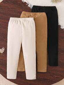 3 件套女童直筒裤，杏色、棕色、黑色，印有可爱心形图案 - 彩色 - 查看 2