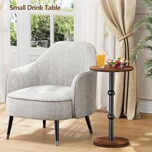 Drink Table, Small Round Side Table For Small Spaces, Modern Accent Round End Tables With Metal Leg, Thickened Wood Pedestal Coffee Tables For Living Room, Bedroom, Narrow Corners,Sofa Couch - Brown - View 2