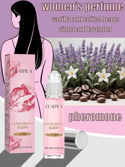 10毫升/0.34液盎司迷你便携女士无酒精香氛滚珠精油 - 紫色花香（紫罗兰、薰衣草、香草），迷人的花香与咖啡信息素香氛，时尚包装，圣诞节、情人节送给女性的完美优雅礼物