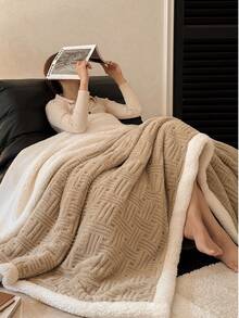 1 pătură dublă caldă, groasă, din tafta jacquard kaki, din fleece sherpa, moale și prietenoasă cu pielea, multi-dimensiune și multifuncțională pentru birou, sufragerie, dormitor