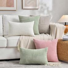 1/2 件几何条纹灯芯绒靠垫套，波西米亚风格沙发枕套，装饰性抱枕套，适用于沙发、办公室、客厅