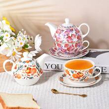 MBB 1 zestaw herbaty dla jednej osoby, zestaw herbaty ceramicznej z kwiatowym wzorem dla jednego czajniczka i filiżanki, kolorowy zestaw herbaty prezent dla kobiet i mężczyzn, porcelanowy zestaw herbaty z kwiatowym wzorem i spodkiem z pokrywką, dekoracyjny biały, podstawowy, zabytkowy czajniczek z porcelany kostnej prezent dla kobiet do domu i biura, atrakcyjny, wielokrotnego użytku, ręcznie robiony prezent, czajniczek w stylu europejskim, zestaw filiżanek do herbaty ze spodkiem, różowy, pomarańczowy, zielony, żółty, dostępne inne kolory