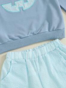 Kids Boys Halloween Outfits Pumpkin Smiling Face Print Sweatshirts And Long Pants 2Pcs Clothes Set - 藍色 - 查看 5