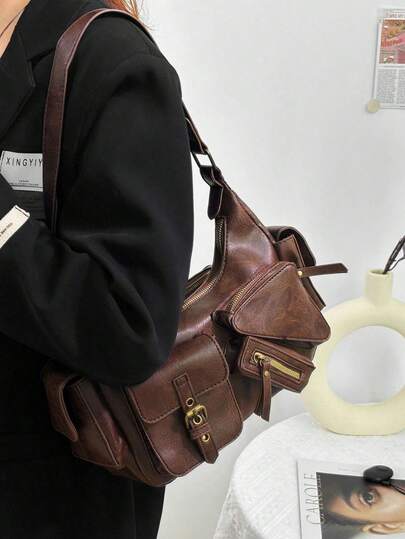 حقيبة كتف بطراز الدراجة النارية Y2K، حقيبة موتو حلوة وجذابة مع جيوب متعددة، أنيقة وكاجوال للطلاب الجامعيين والتنقل والملابس الشارعية والحفلات والسفر والهدايا