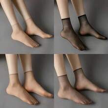 1/5/10 Pairs Women Ultra-Thin No Show Elastic Socks, Pairs Crystal Transparent Silky Nylon Ankle Socks For Girls