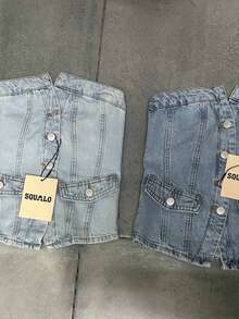 SQUALO Jeans de pierna ancha con detalles de bolsillo, estilo calle retro desgastado y desgarrado con pierna ancha y recortes