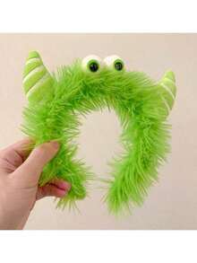 1pc Cute Monster Plush Headband, Suitable For Women - Soft And Fluffy Cartoon-Style Headband With Cute Eyes, Perfect For Washing The Face And Makeup. Available In Blue, Green, Pink And Purple. Hair Accessory, Christmas Gift, Christmas Decorative Hair Accessory, Hair Band, Hair Hoop ,Party