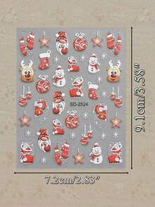 3/6/12/24 张圣诞美甲贴纸，5D 自粘圣诞指甲贴花，带雪花、圣诞树、圣诞帽、拐杖糖、礼物和铃铛图案，冬季节日派对美甲装饰用品