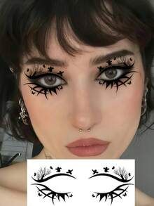 6 Blatt Eyeliner Aufkleber Halloween Augen Tattoos Halloween temporäre Tattoos Spinnennetz Augen Tattoo Lidschatten Aufkleber wasserfeste Eyeliner Aufkleber mit Fledermaus Hexe Schädel Schmetterling für Cosplay Festival Streich Make-up