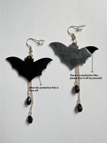 1 对亚克力黑色蝙蝠形流苏耳环，创意万圣节耳环 - 黑色 - 查看 3