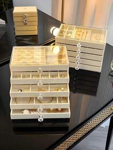 1pc 5-Tier Acrylic Jewelry Box, Velvet Jewelry Box, Drawer Style Jewelry Storage Box, Flannel Jewelry Box, Multi-Layer Jewelry Display Case, Suitable For Earrings, Rings, Bracelets, Necklaces, Ideal For Home Jewelry Organization And A Great Gift For Women And Girls, Summer Storage And Back-To-School Essential - Multicolor - View 3