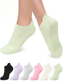 6 Pairs Of Colorful Women's Yoga Socks With Grip And Ankle Cuffs, Breathable Short Yoga/Dance Socks, Suitable For Sports, Ballet, Yoga, 1/12 Pair Optional, Suitable For Training, Daily Life And Professional Activities. Sweat-Wicking And Odor-Resistant, Soft And Lightweight, Suitable For Spring, Summer, Autumn And Winter Wear, Comfortable, Moisture-Wicking And Breathable, Classic Solid Color, Simple And Fashionable Style