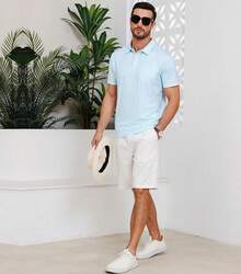 Mens Golf Shirt Short Sleeve Dry Fit Print Moisture Wicking Performance Patterns Collared Polo Shirt With Pocket-2025 - Sky Blue - View 4