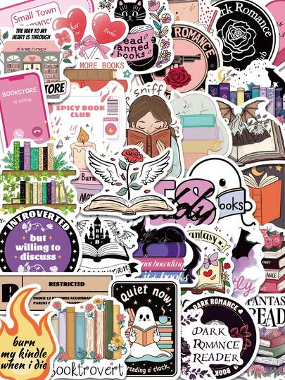 50PCS Pink Dark Romance Book Stickers For Booktok Bookish Sticker Pack DIY Vinyl Decals For Laptop Ebook Readers Water Bottles Journal Scrapbook Luggage Guitar Waterproof Stickers Book Reading Lover Accessories Gifts For Kids Teens Adults
