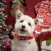 优雅小尾巴圣诞狗项圈红帽宠物项圈女孩或男孩节日项圈可调节小狗项圈适用于狗狗 - 中紫紅色 - 查看 2