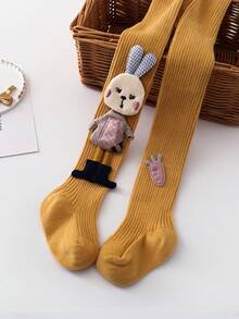 1pc Baby Tights, Spring/Autumn, Girls' Cute Rabbit & Carrot Print Stirrup Leggings, Toddler Bodysuits - Multicolor - View 48