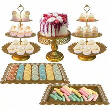 Gold Cake Stand Set 5 Pcs Metal Round Cupcak Stand Cookies Dessert Display Plate Serving Tower Tray Platter With Handle For Baby Shower Wedding Birthday Party Celebration Gold 5 Size - Vàng - Xem 1