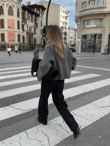 Women's Tweed Cropped Jacket - Modern Tailored Blazer Casual Elegance Short Coat - Grey - View 3