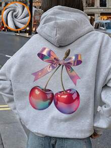 1件少女休闲印花套头卫衣，保暖内衬，长袖，秋冬季 - 淺灰色 - 查看 7