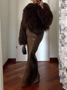 魅力舒适仿皮草优雅派对外套，秋冬女士皮草大衣 - 棕色 - 查看 1