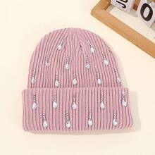 Knit Rhinestone Embellished Hat For Women, Winter Warm Beanies Cap For Outdoor Shopping, Dating, Ski - Hồng - Xem 1