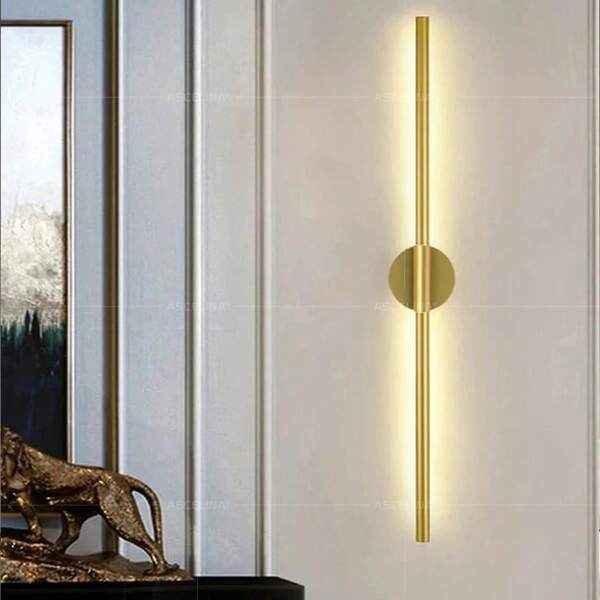 1pc LED Strip Light, Rechargeable/Non-Rechargeable, 60/50CM, Gold Minimalist Line Design Wall Lamp, Corridor, Balcony, Creative Wall Light, TV Background, Living Room, Bedroom Bedside Lamp
