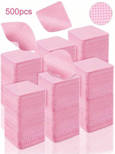 500 piezas de almohadillas quitaesmalte de uñas sin pelusa, almohadillas quitaesmalte de uñas de acetona de tela no tejida suave para preparación de uñas y eliminación de esmalte de gel, toallitas quitaesmalte de uñas sin pelusa, suministros para uñas y pestañas, color rosa, accesorios de viaje