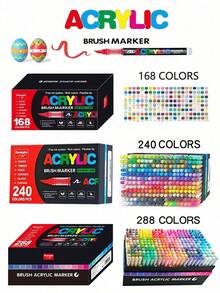 GuangNa 12/24/36/48/60/72/100/120/168/200/240/288 Colors Stylish Liquid Acrylic Marker With Personalized Soft Nib Design Colored Ink Pen For Calligraphy, Drawing And Coloring Essential Watercolor Pen - School Supplies Marker , Back To School Gifts