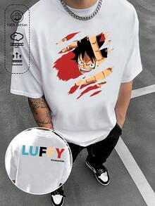 ONE PIECE T-shirt oversize unisex con grafica cartoni animati, tessuto spesso, vestibilità morbida, collo tondo, adatta per l'estate, stile casual e divertente