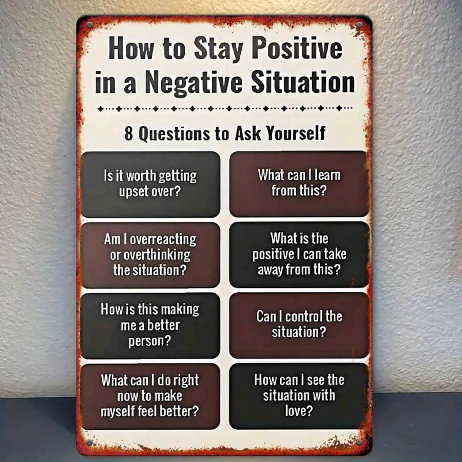 2D Vintage Wooden Sign - "How To Stay Positive In Negative Situations" - Interesting Wall Decor With 8 Questions, Suitable For Bar, Cafe, Restaurant, Billiard Room - Wooden Material, 2D, Great For Room Decoration - Multicolor - View 1