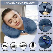 VELVETIO U Shaped Travel Pillow Lightweight Memory Foam Neck Cushion With Head Support For Airplane Train And Car Travel Portable With Washable Cover - Blue - View 2