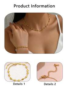 1 Set Minimalist Romantic Heart Design Stainless Steel Women's Jewelry Set, Smooth Bubble Heart Necklace & Bracelet Set, Couple Jewelry, Suitable For Daily Wear, Wedding, Formal Occasions, Jewelry Gift Set