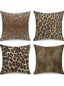 4件套豹纹非洲动物装饰枕套，适用于家居装饰、沙发和房间家具装饰，单面设计，不含枕芯。 - 咖啡棕 - 查看 11