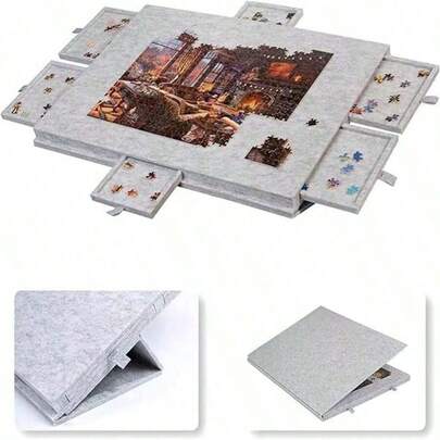 6-In-1 Puzzle Mat With Built-In Stand Cover, 6 Drawers And Integrated Felt Puzzle Board. Portable And Multifunctional Design For Home Use