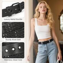 Studded Metal Punk Rock Belt With Bright Pyramid Rivets - Màu đen sang trọng - Xem 6