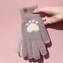 1 par de guantes de punto gruesos y cálidos con diseño de pata de gato, aptos para ciclismo y uso en pantallas táctiles