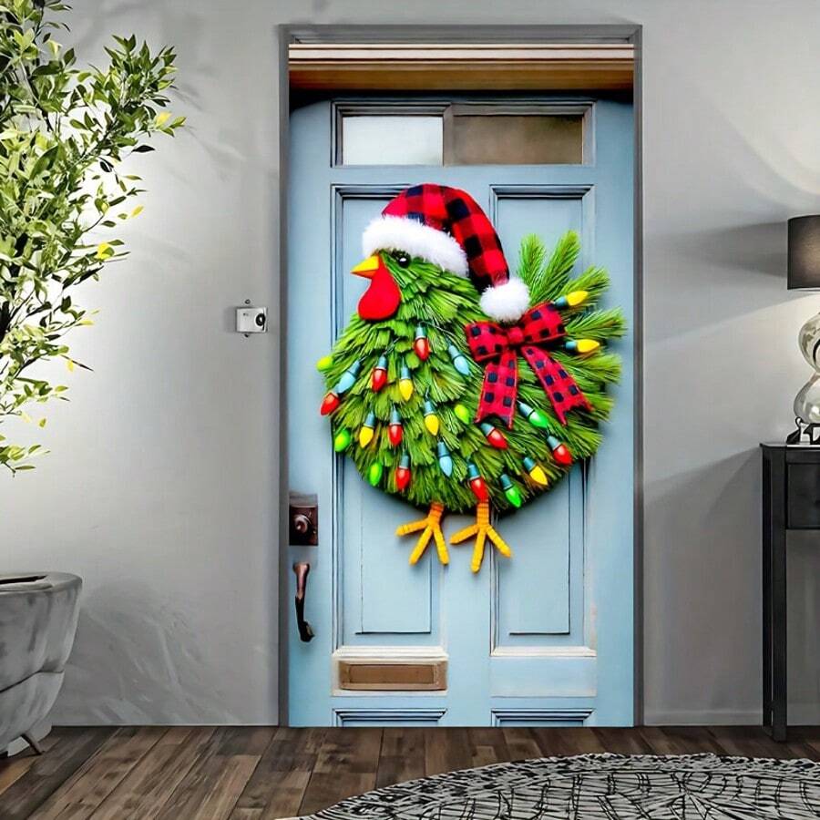 Decorazione natalizia per porta a forma di pulcino - Decorazione festiva versatile in poliestere, perfetta per porta d'ingresso e parete, senza batterie necessarie, 180 x 90 cm, decorazione natalizia