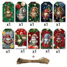 10 بطاقات تهنئة عيد الميلاد بتصميم سانتا كلوز والرنة، مناسبة لتعليقات الهدايا والديكورات، ملصقات جميلة للأقزام - مصنوعة من الورق، لا تحتاج إلى بطارية، ذات موضوع عيد الميلاد