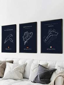 3 Piezas Conjunto de Arte en Lienzo de Pista de Carreras Moderna - Enmarcado, Diseño Minimalista en Negro y Blanco con Pistas de F1 y Proverbios Italianos, Perfecto para Decoración de Dormitorio, Sala de Estar, Oficina en Casa, Cafetería, Decoración de Pared de Bar, Decoración de Automóviles, Arte de Pared Enmarcado