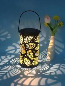1pc Natural Leaf Carved Hollow Metal Lamp, Projection Effect, Suitable For Christmas, Easter, Parties, Weddings, Picnics, Indoor, Outdoor, Garden, Living Room, Autumn/Winter Decor