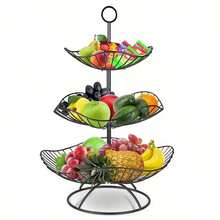 1 件三层铁制水果篮架，金色金属厨房台面收纳架，通风设计，用于新鲜水果和蔬菜储存，食物装饰碗架，坚固的结构 - 黑色 - 查看 1