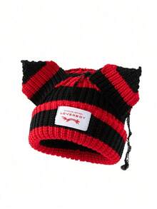 1pc Women's Fashionable Car Embroidered Ear Flap Knitted Hat, Suitable For Daily Wear And Travel In Autumn And Winter,School - D - Xem 3