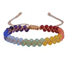 1 pieza Pulsera hecha a mano de doble capa con cristal natural de estilo bohemio y siete chakras envuelta en alambre. Trae buena suerte y riqueza, sirve como un regalo ideal y es adecuada para uso diario en todas las estaciones.