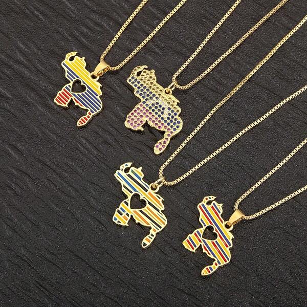 Nuova collana alla moda con ciondolo a forma di mappa, 4 stili per donne, con catena in zirconia cubica, accessori gioiello regalo