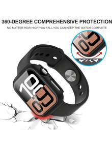 2pcs Black PC + Tempered Glass Integrated Watch Case, Shock-Proof, Scratch-Resistant, Fashion Protective Cover, Compatible With Apple Watch Case 40mm/41mm/42mm/44mm/45mm/46mm/49mm, Compatible With Apple Watch Ultra/SE/11/10/9/8/7/6/5/4 Series, Comfortable Wear, Unisex, All-Round Protection - Black + Black - View 3