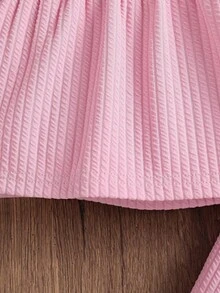 2 Stück Baby Mädchen einfarbiges Set mit rundem Ausschnitt, 3D Schleife, Rüschensaum Kurzarm T-Shirt und elastischer Taille einfarbige Strick Hose, geeignet für Zuhause, Alltag und Ausflüge, Frühling/Herbst